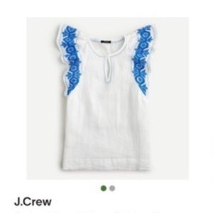 Jcrew blouse beautiful white with blue embroidery